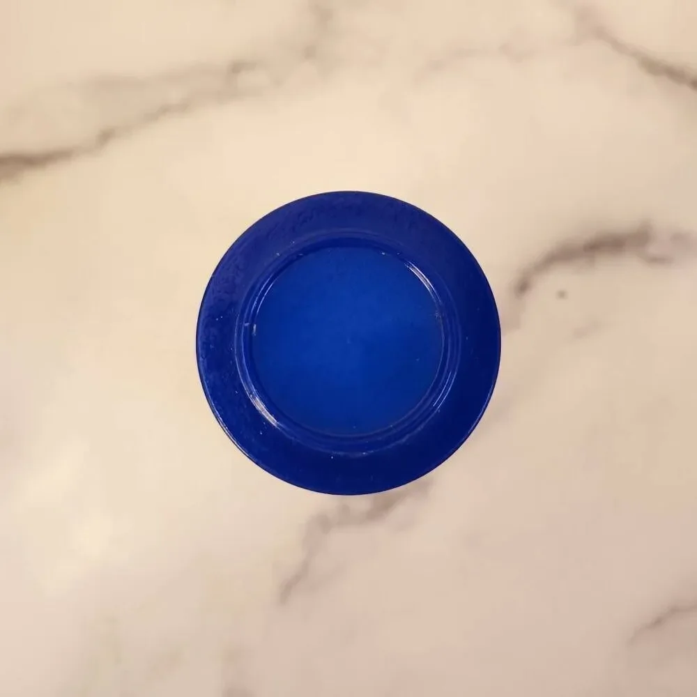 Androck 1 made USA clear glass flask blue bottle cap kitchen storage 70s vintage